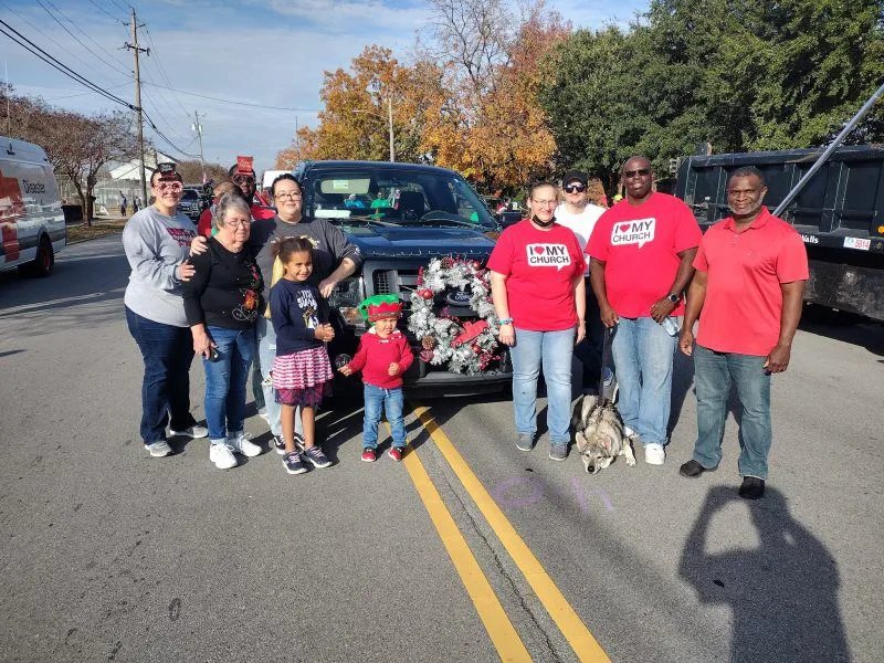 Church members and children gathered for a community event